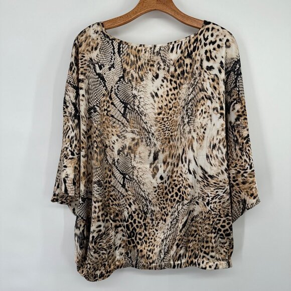 Chico's 3 Women's Animal Print V-Neck satin Poncho Top blouse Size XL - Picture 14 of 15